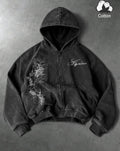 Vintage Washed Oversized Graphic Zip-Up Hoodie