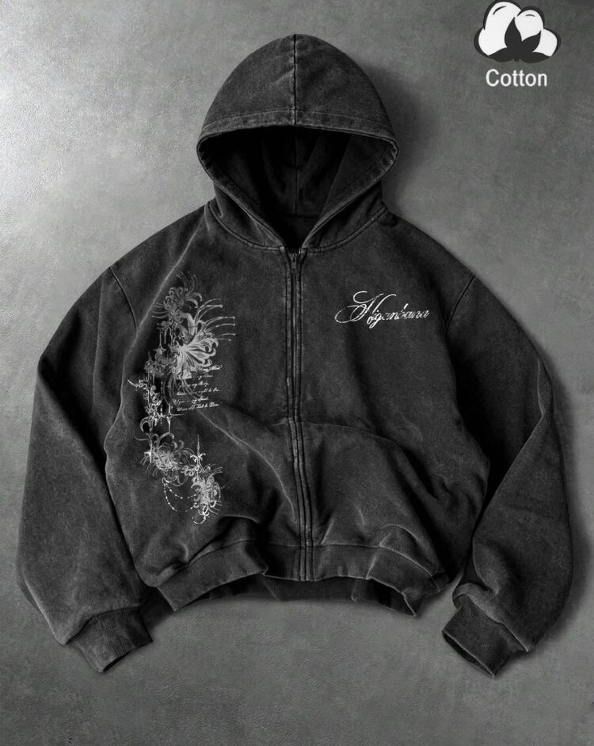Vintage Washed Oversized Graphic Zip-Up Hoodie